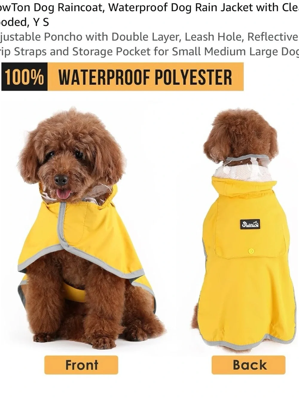 Yellow Dog Raincoat with Hood - Waterproof Jacket, Small